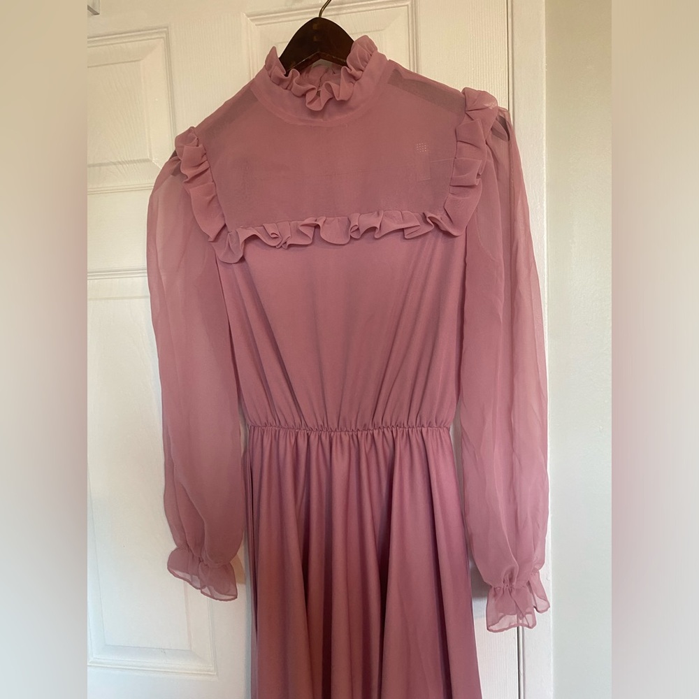 Vintage 70s high neck Ruffle Dress - Picture 2 of 3